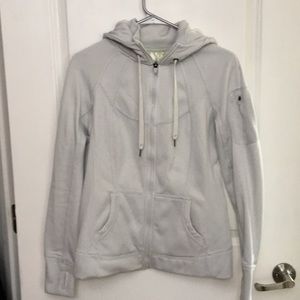 tangerine gray and white striped athletic jacket